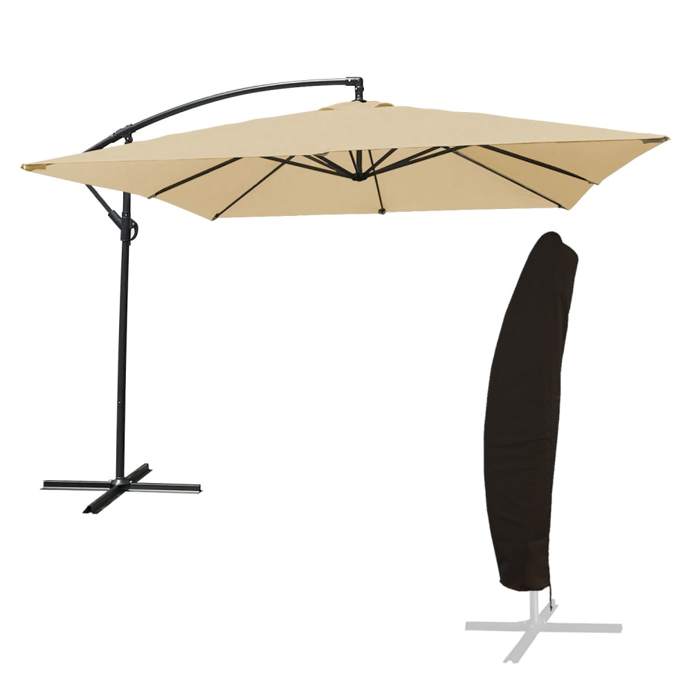 Parasol déporté carré 2,7x2,7m acier toile beige avec housse