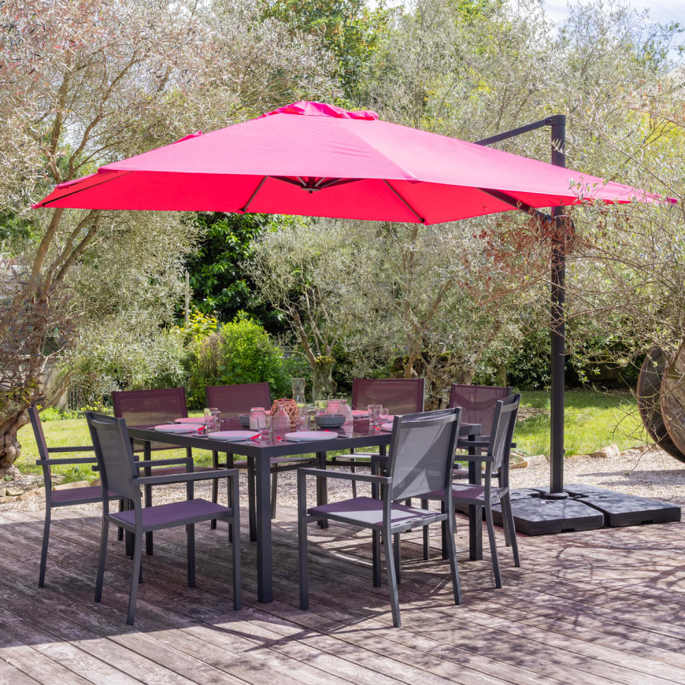 Ombrello offset 3x3m in tela di alluminio rosa con copertura - Rosa - Tessuto