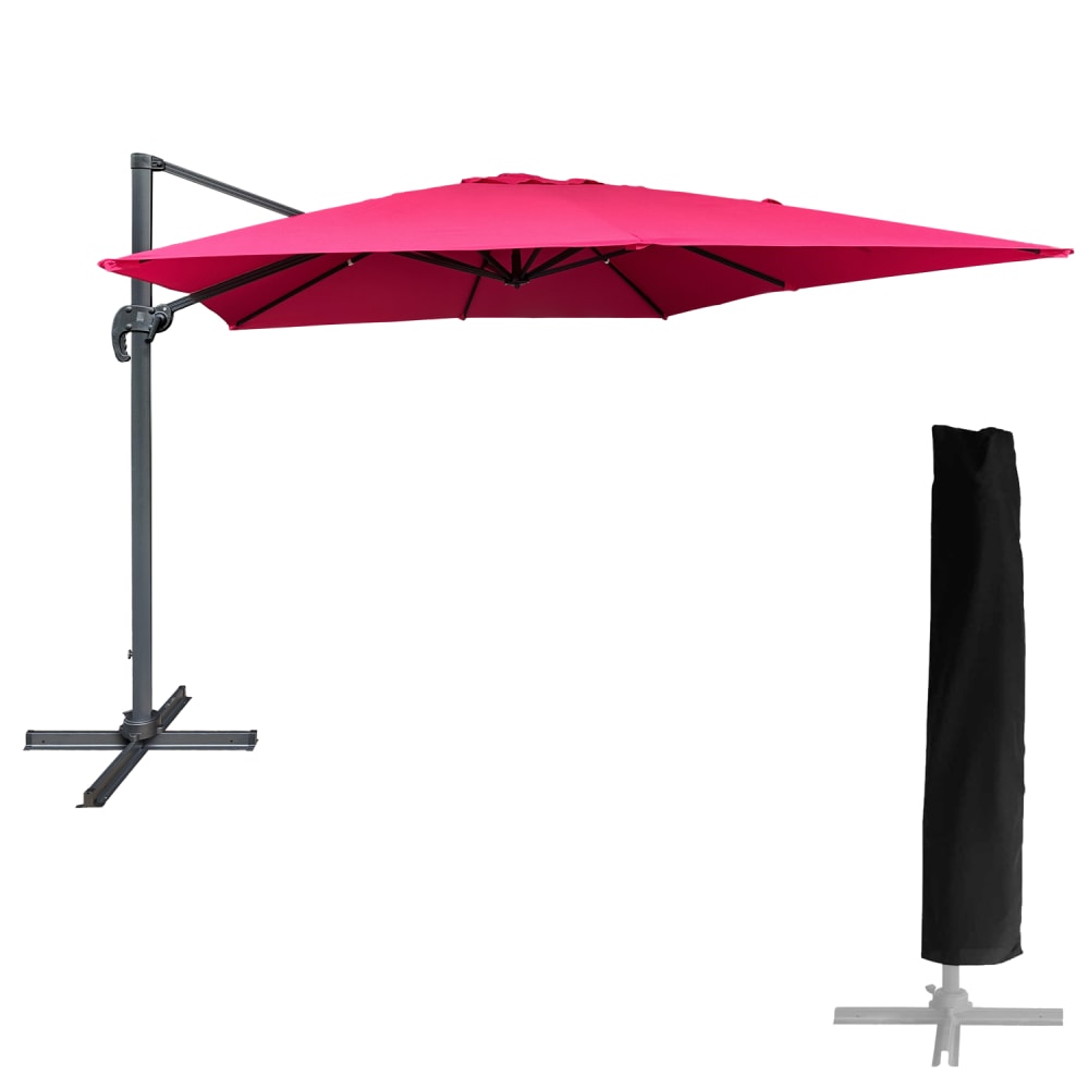 Parasol déporté carré 3x3m aluminium toile rose avec housse