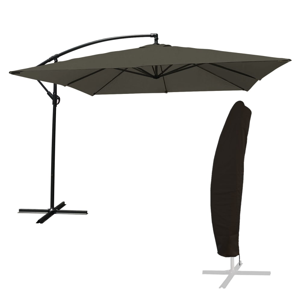 Happy Garden Sonnenschirm quadratisch 2,7x2,7m Stahl graues Tuch mit Hülle - Stoff