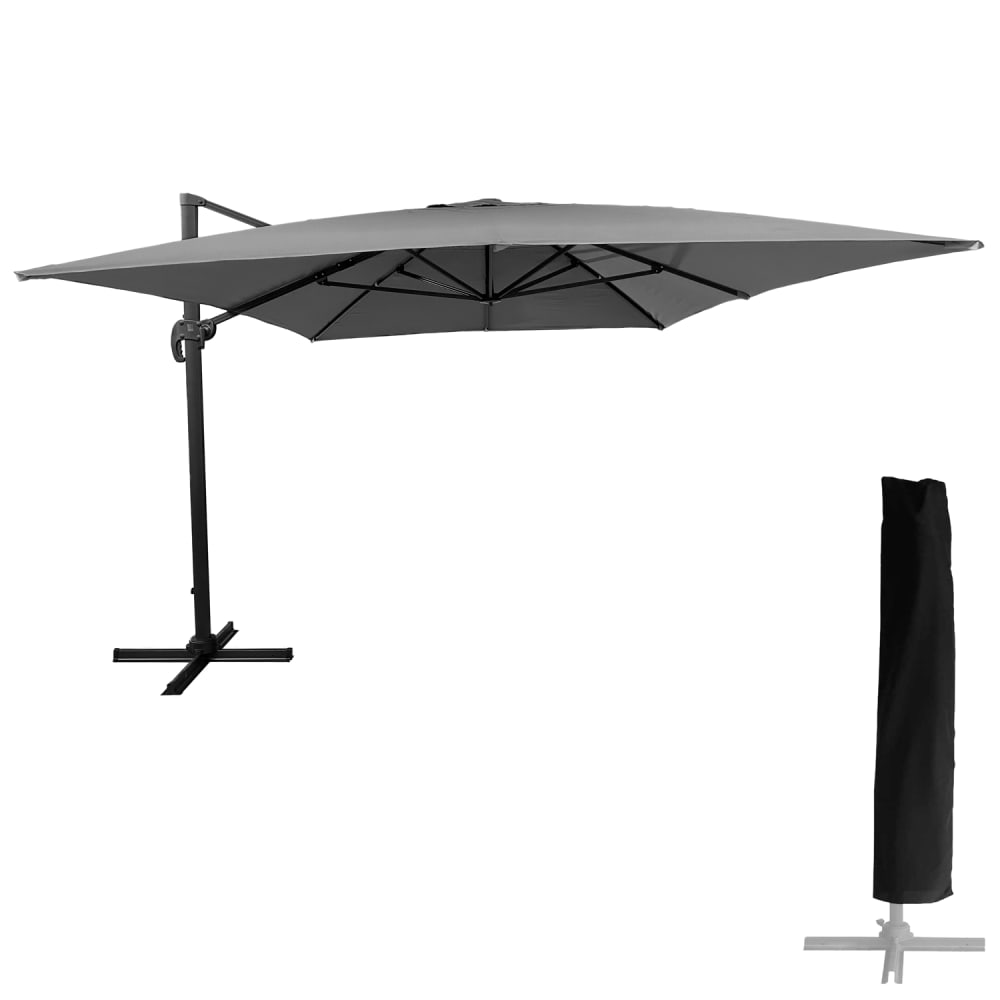Parasol déporté rectangulaire 3x4m toile grise avec housse