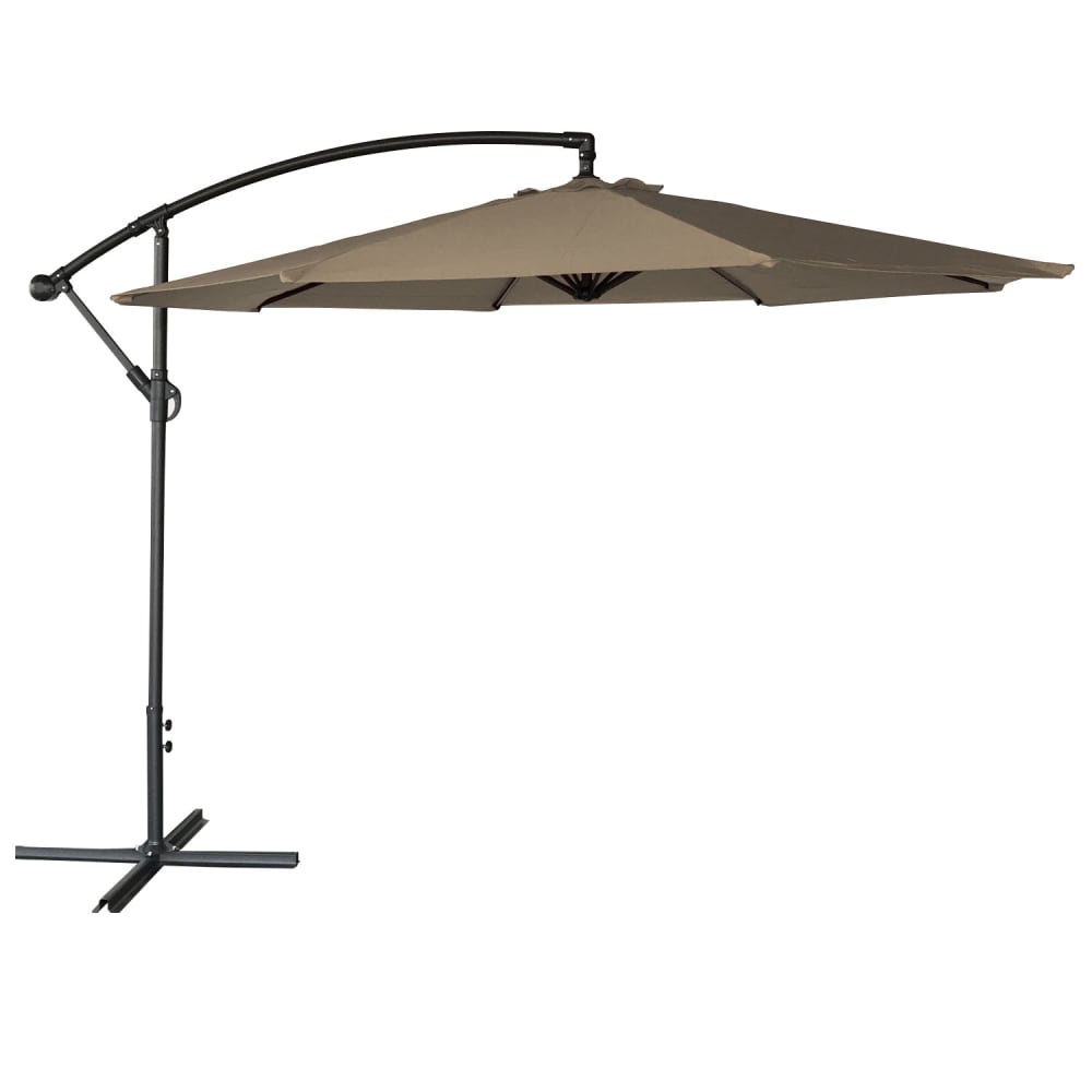 Parasol déporté rond 3m en acier et toile taupe