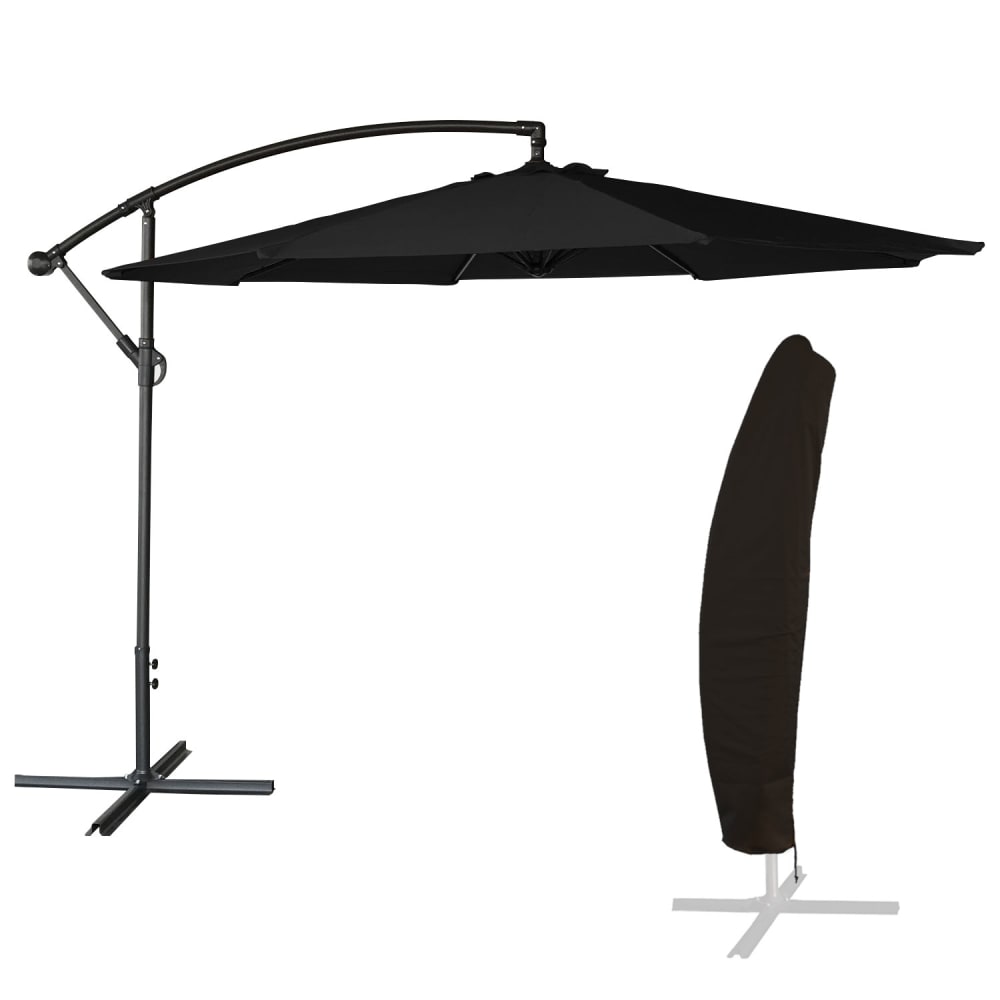 Parasol déporté rond 3,50m en acier noire beige avec housse