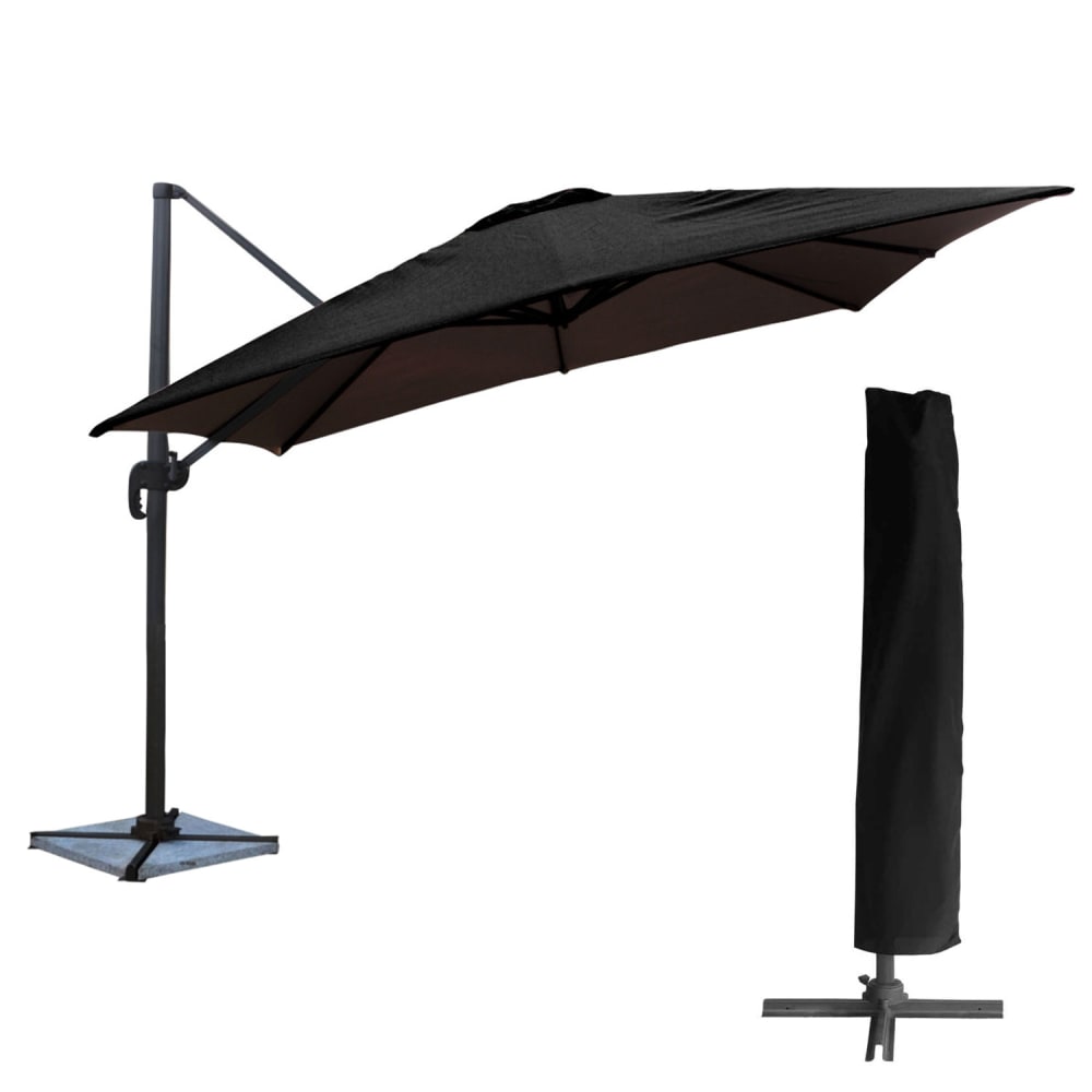 Parasol déporté carré 3x3m aluminium toile noire avec housse