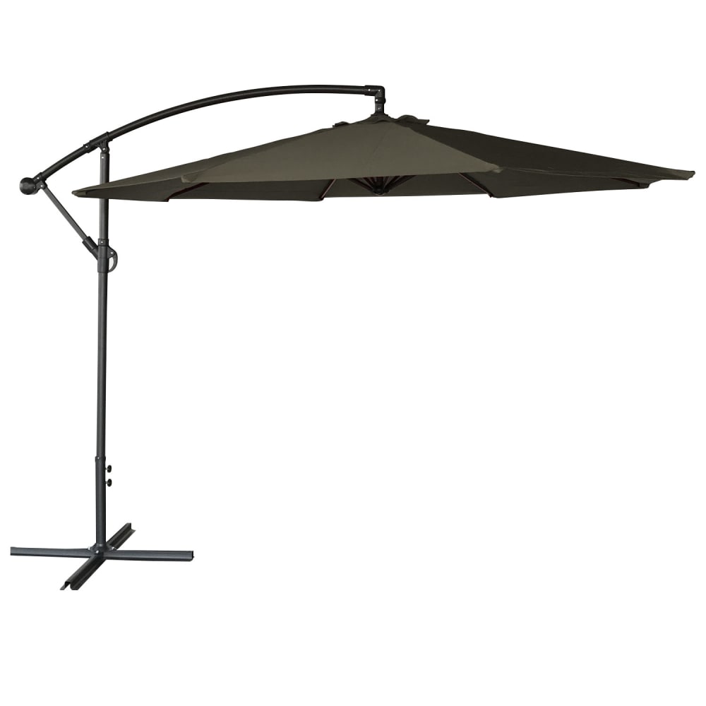 Parasol déporté rond 3m en acier et toile grise