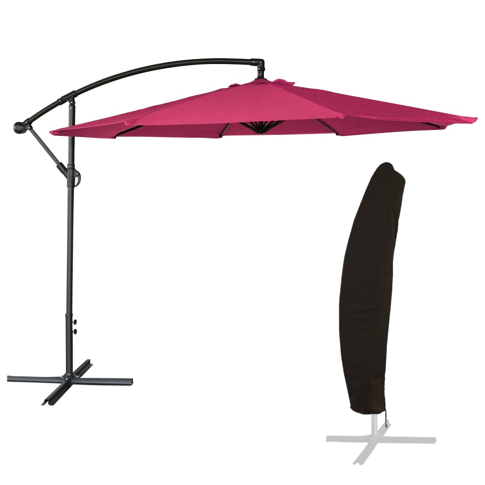 Parasol déporté rond 3,50m acier toile fuchsia avec housse