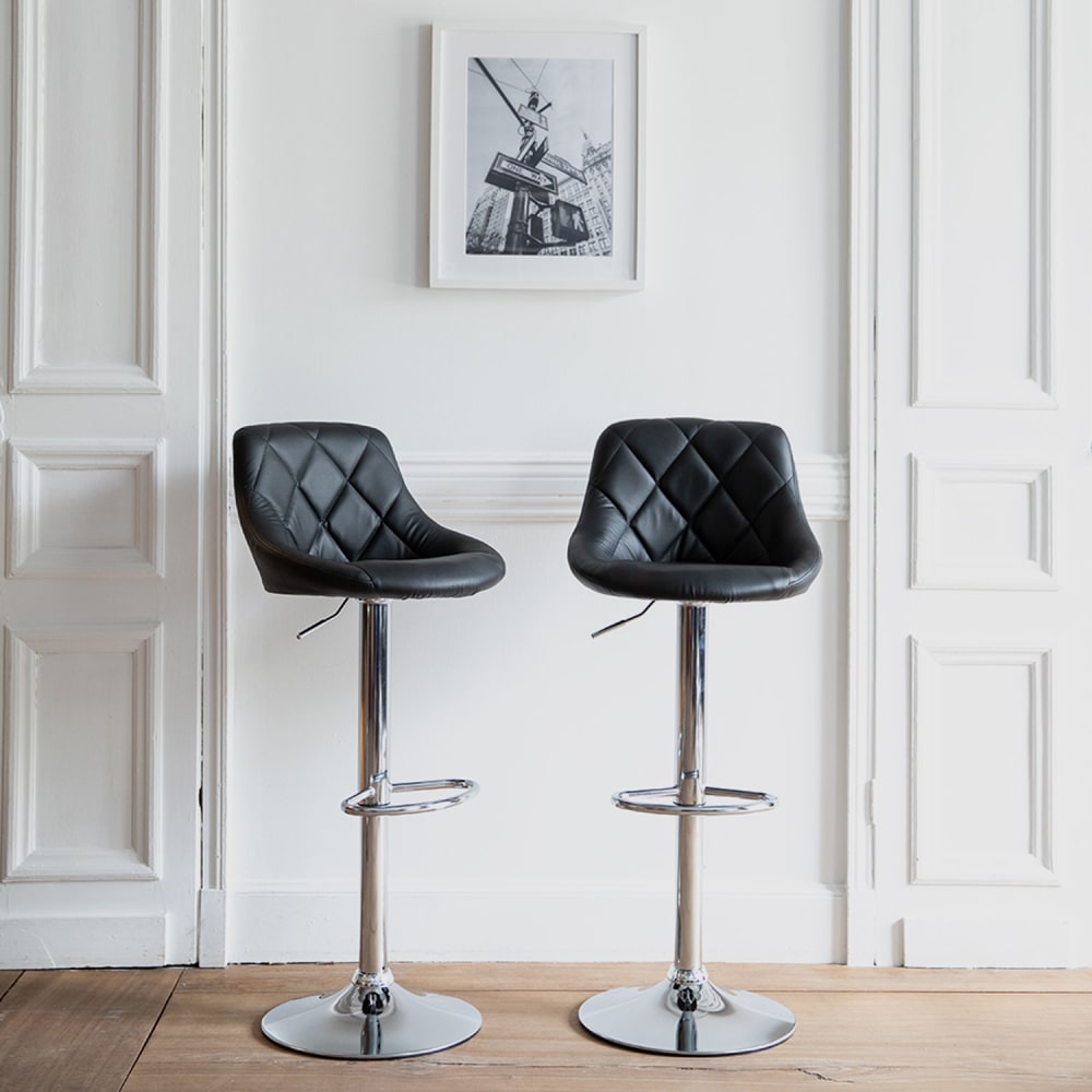 Lot de 2 tabourets de bar en simili cuir noir