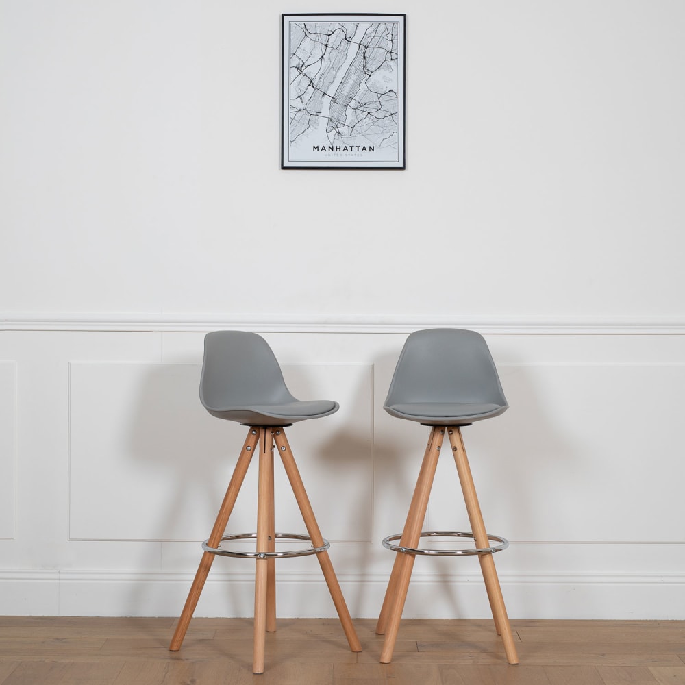 Lot de 2 tabourets style scandinave gris et bois