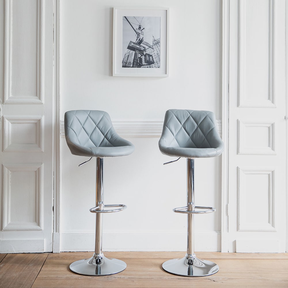 Lot de 2 tabourets de bar en simili cuir gris
