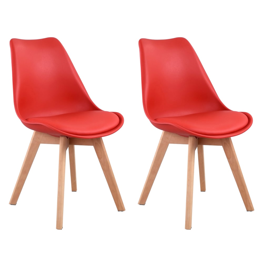 2er Set Stühle im skandinavischen Stil in Rot und Buchenholz -