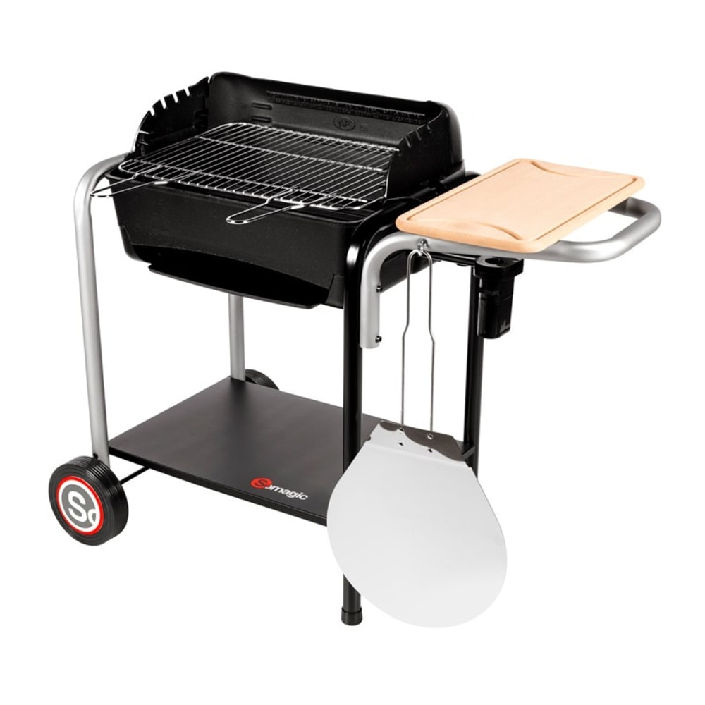 Barbecue au charbon de bois avec cuisson pizza en fonte noir