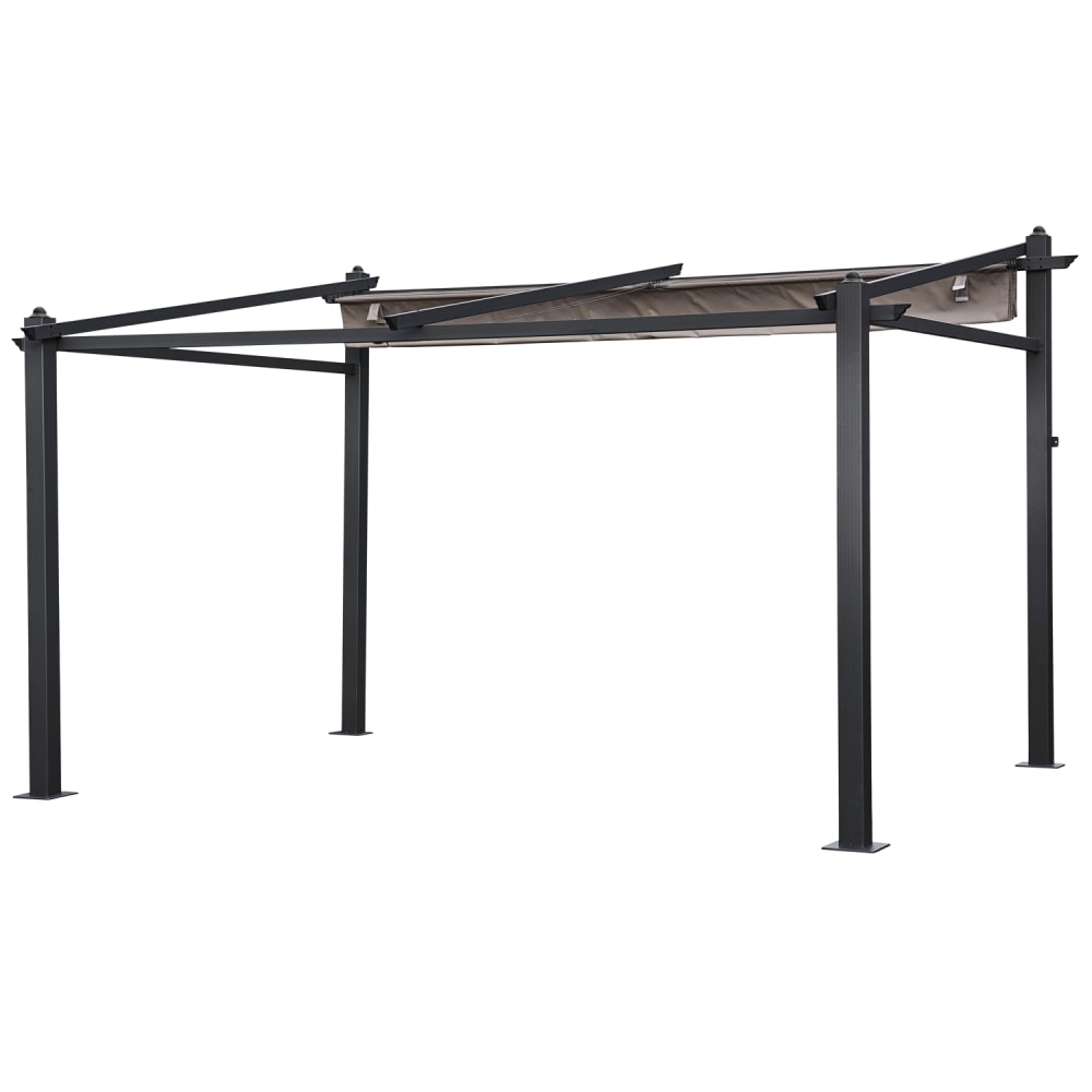 Wandpergola 3x4m anthrazitfarbenes Aluminium, taupefarbenes Tuch.