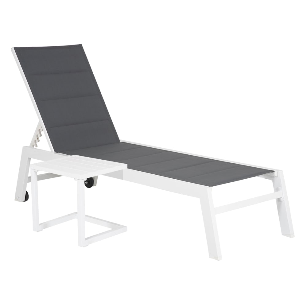 Transat et table d'appoint en textilène gris aluminium blanc