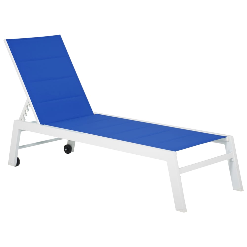 Bain de soleil en textilène bleu et aluminium blanc