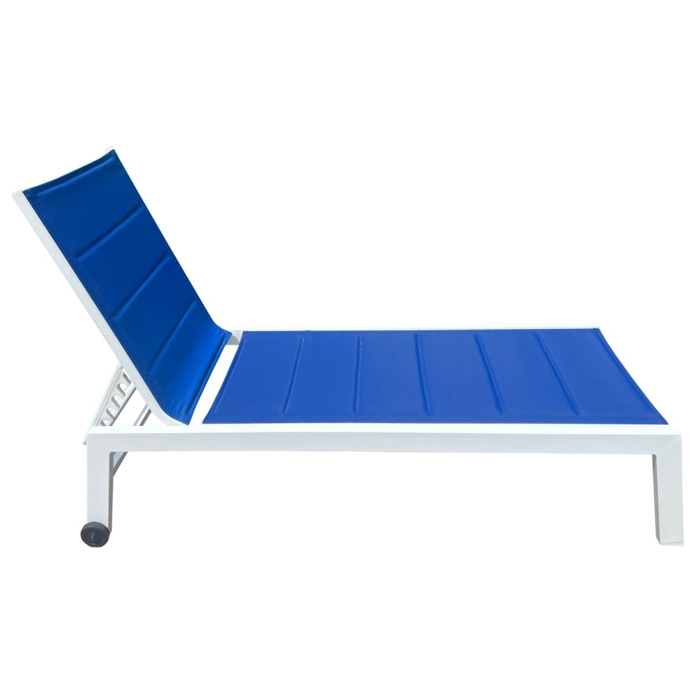 Bain de soleil en textilène bleu et aluminium blanc