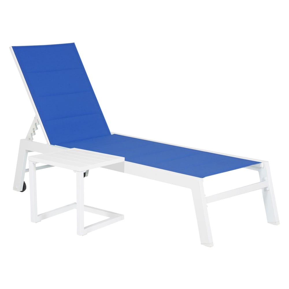 Transat et table d'appoint en textilène bleu aluminium blanc