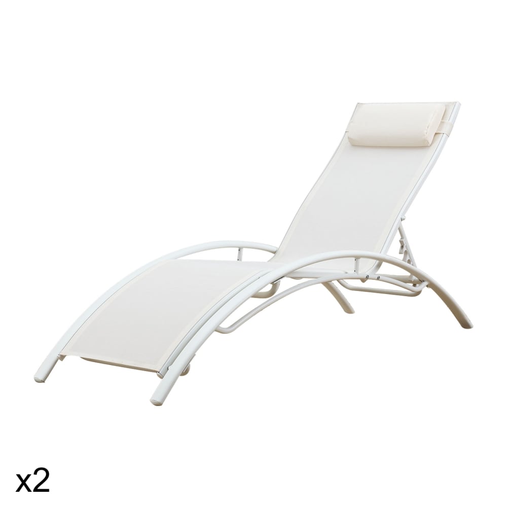 Lot de 2 transat en textilène blanc et structure blanche