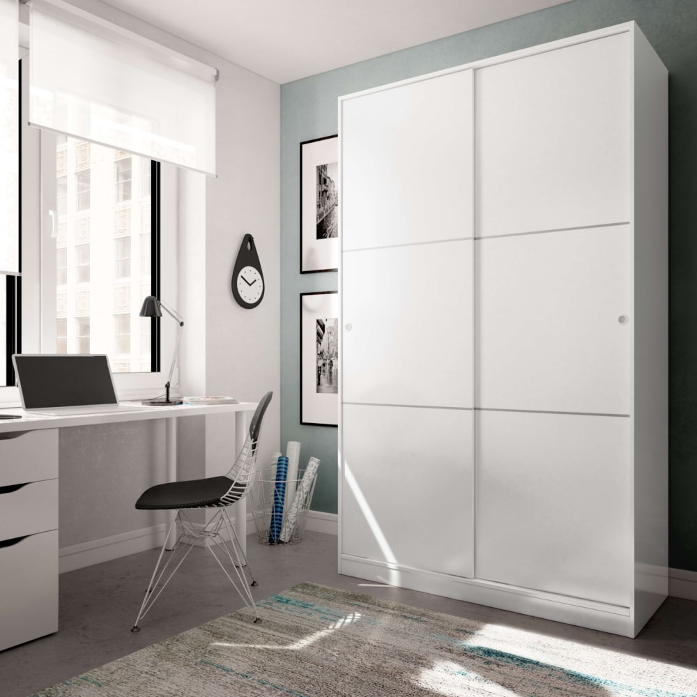 Schrank mit 2 Schiebetüren, Hochglanz-Weiß, H200 cm - Maisons Du