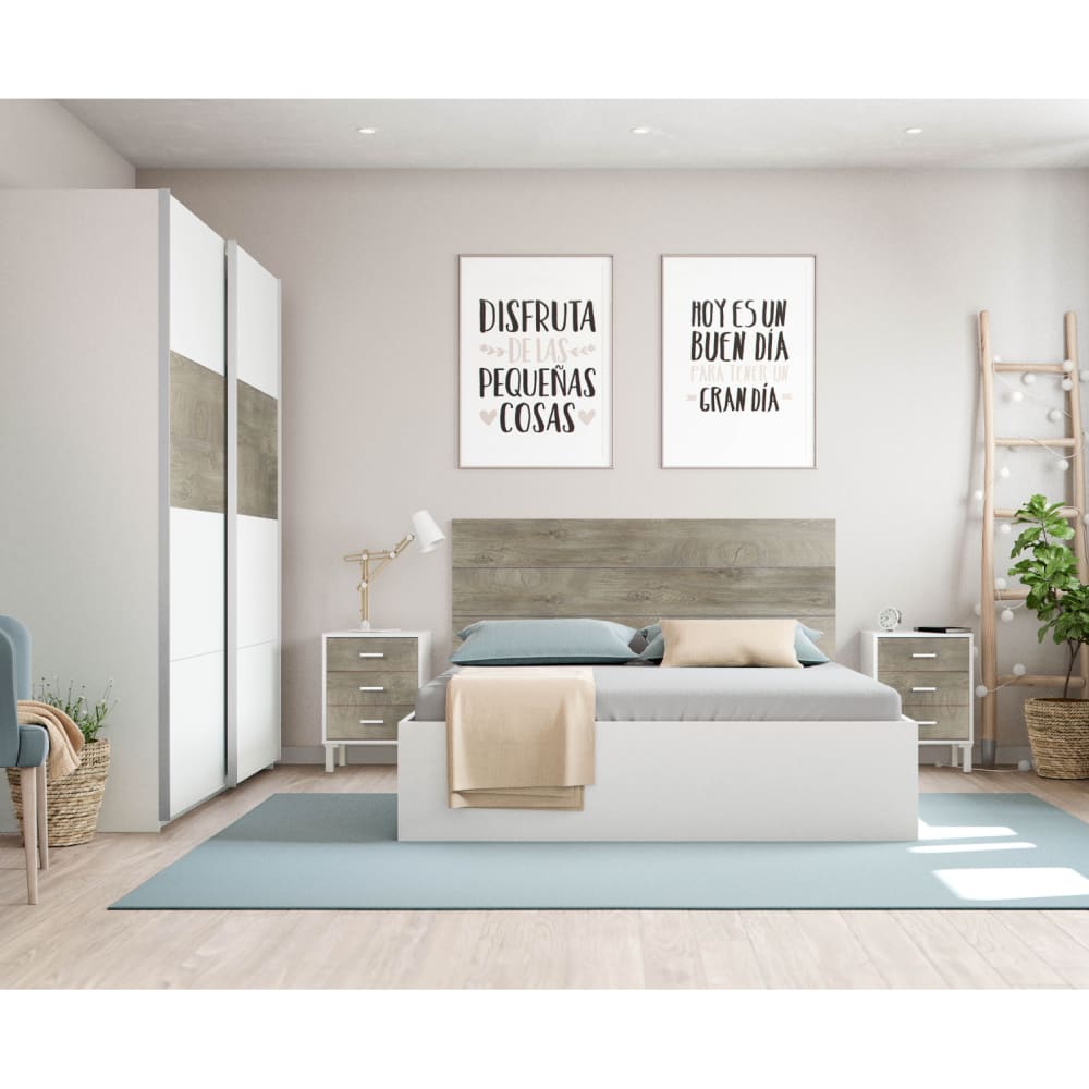 Armoire penderie avec portes coulissantes L180 x H200cm - Blanc / Bois