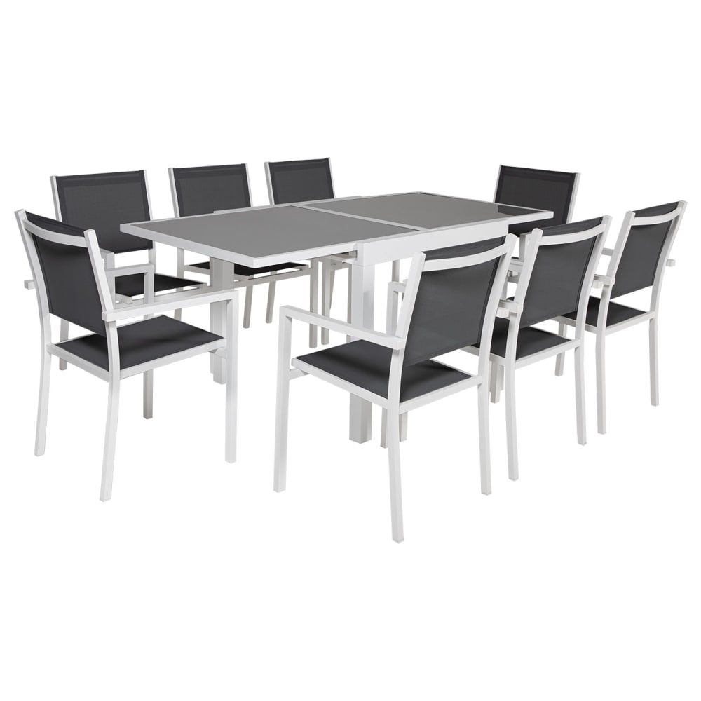 Salon de jardin 4 à 8 places en aluminium blanc et gris - Maisons du Monde