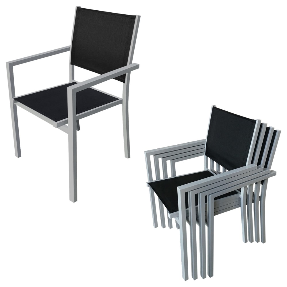 Salon de jardin 8 places en aluminium gris et noir - Maisons du Monde