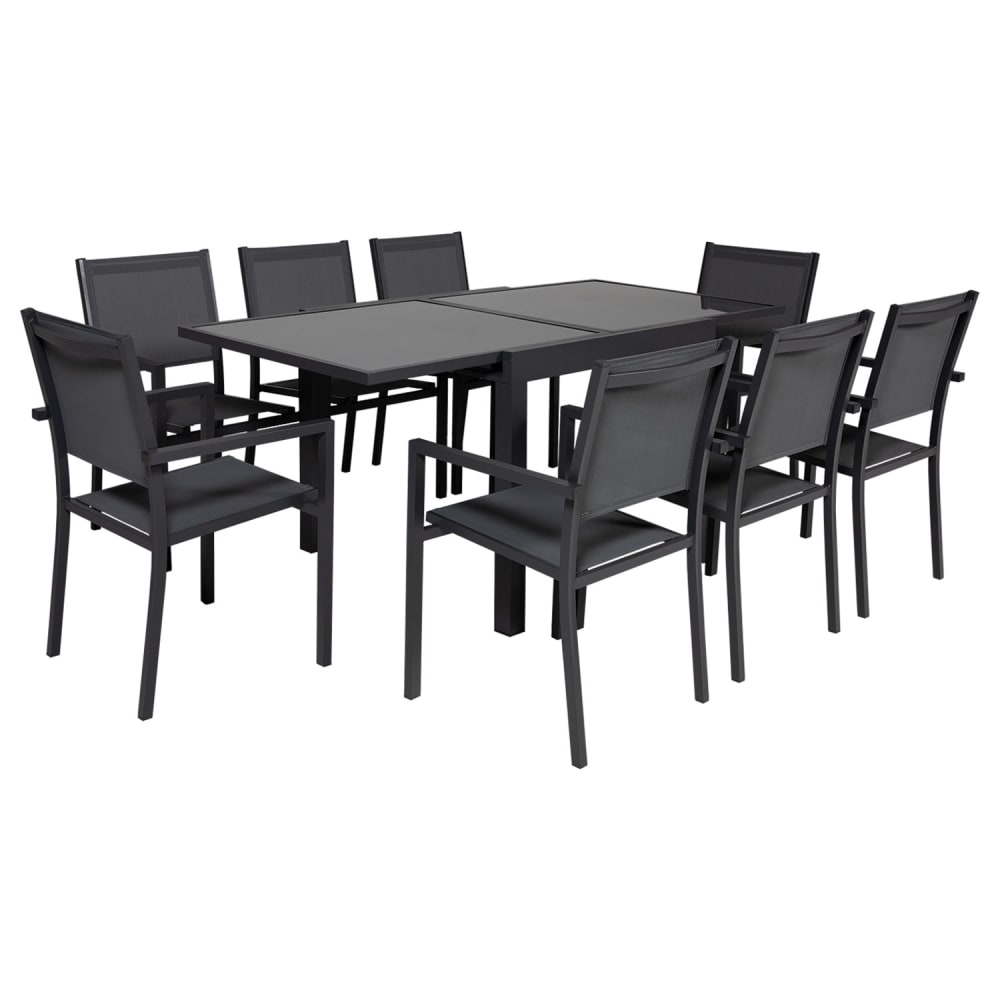 Salon de jardin 4 à 8 places en aluminium anthracite et gris - Maisons du Monde