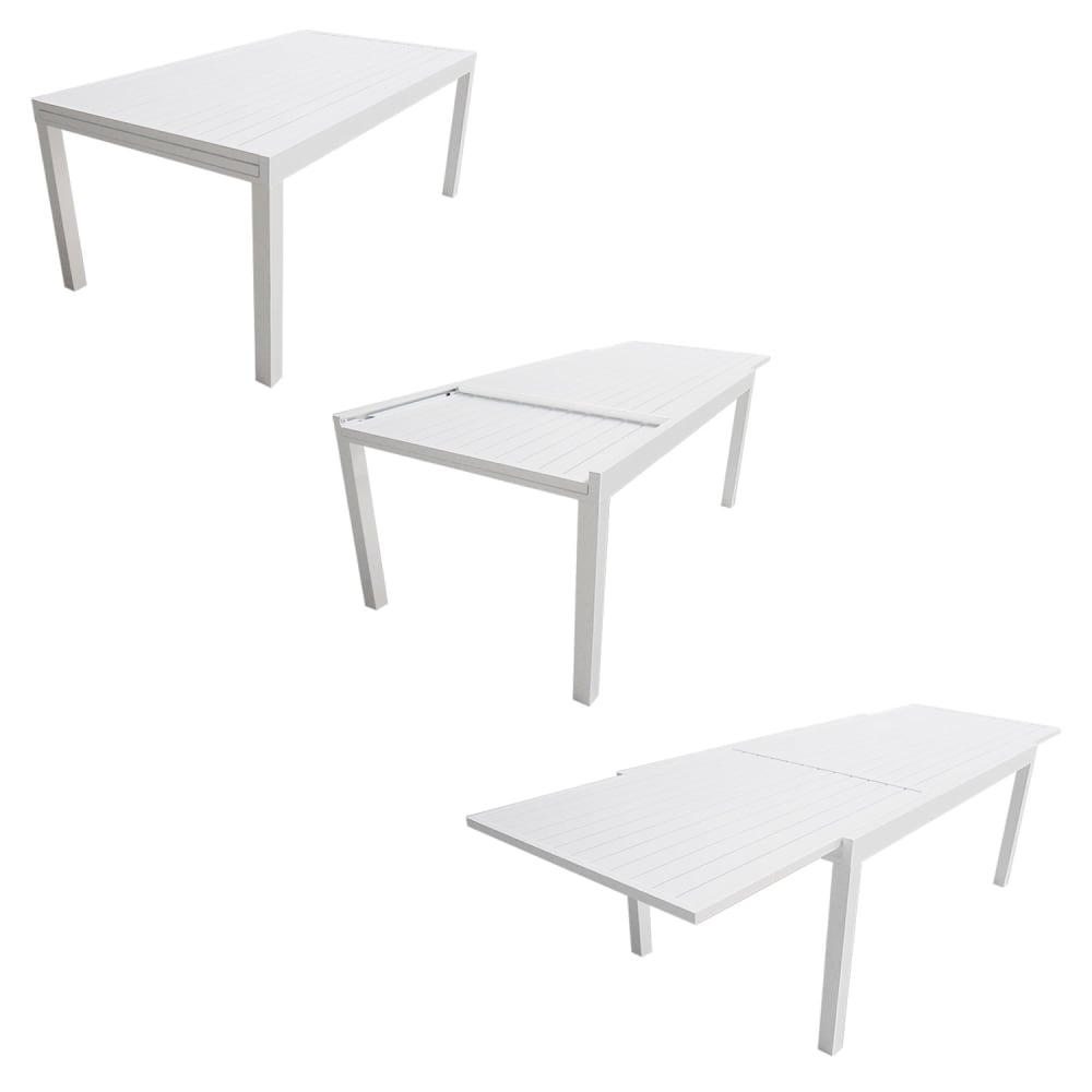Salon de jardin table 180/300cm en aluminium blanc