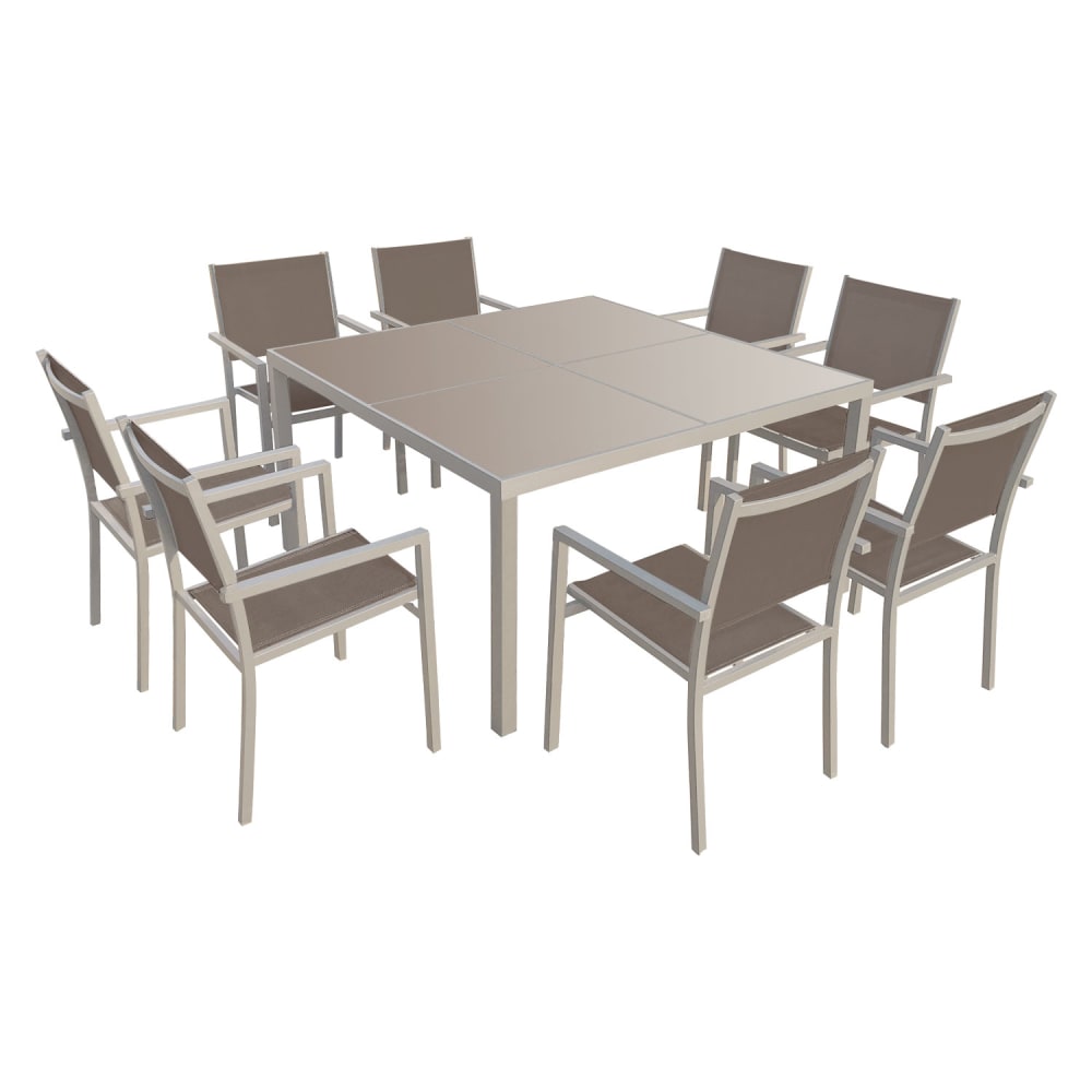 Salon de jardin 8 places en aluminium taupe