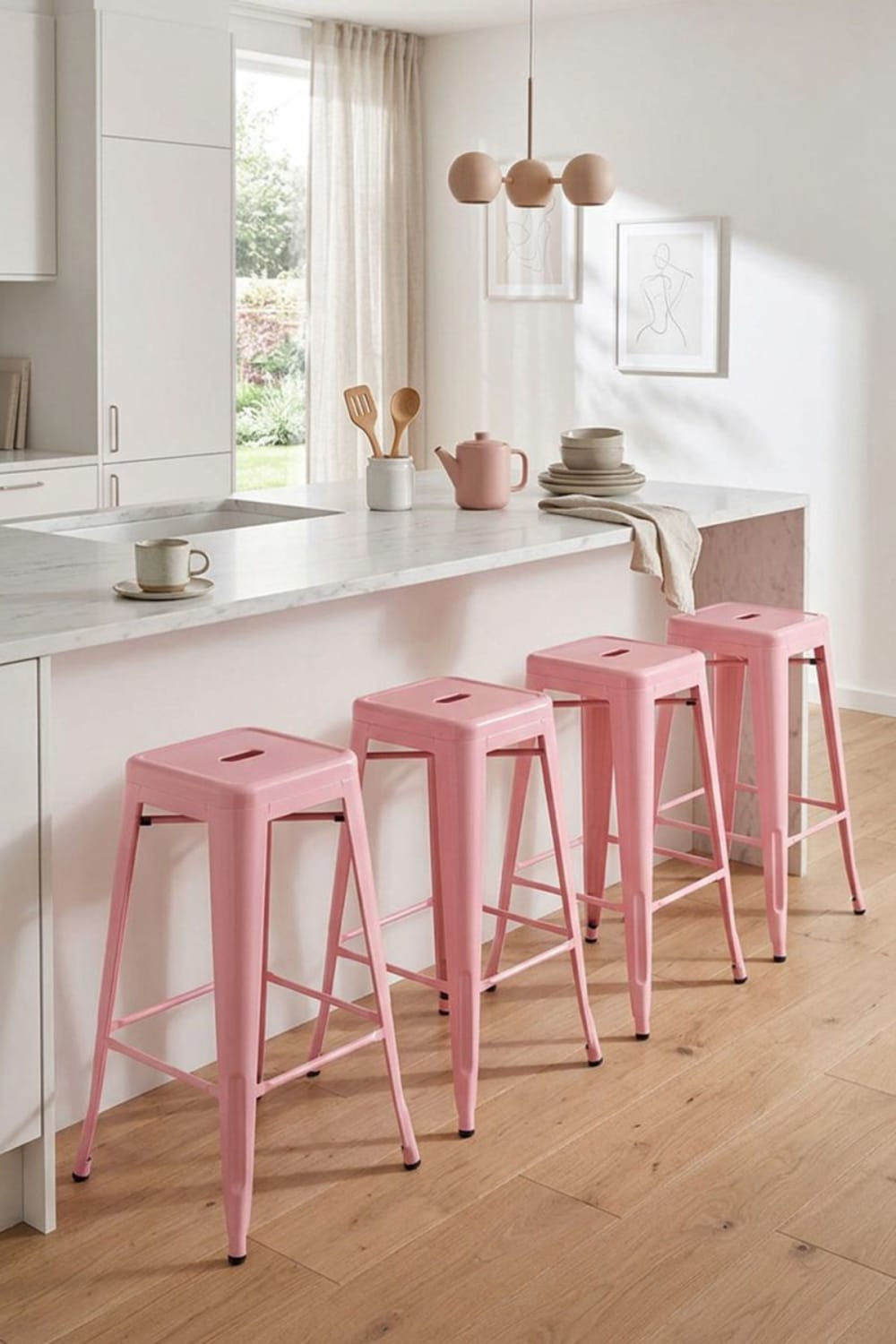 Pack 4 taburetes color rosa en acero reforzado - Maisons du Monde