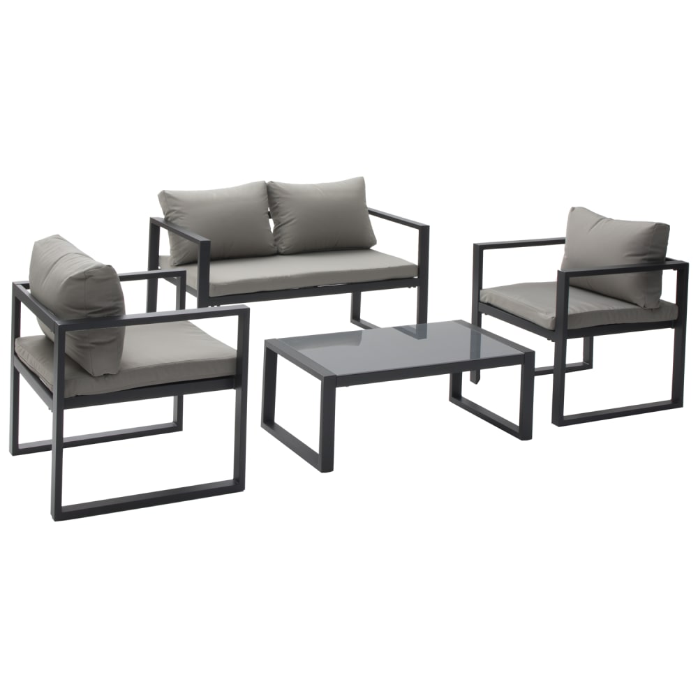 Set di mobili da giardino a 4 posti in tessuto grigio alluminio -