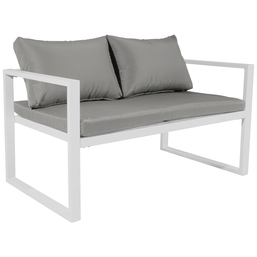 Salon de jardin 4 places en tissu gris et aluminium blanc - Maisons du Monde