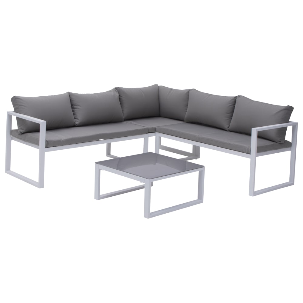 Happy Garden 4-Sitzer Gartenmöbel aus weißem Aluminium und grauem Stoff style modern - Aluminium