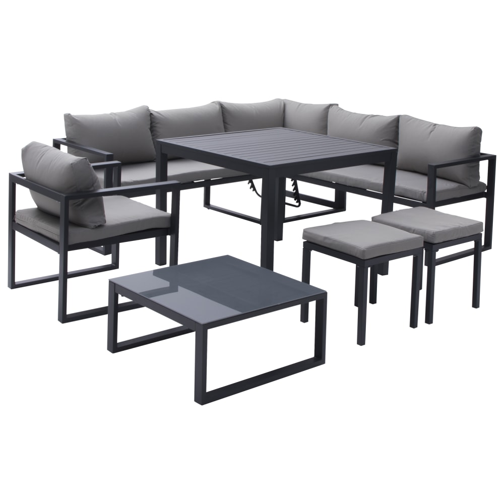 Salon de jardin 7 places en tissu gris aluminium anthracite