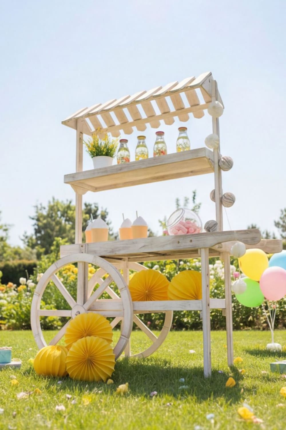 Carrito candy bar madera strawberry envejecido