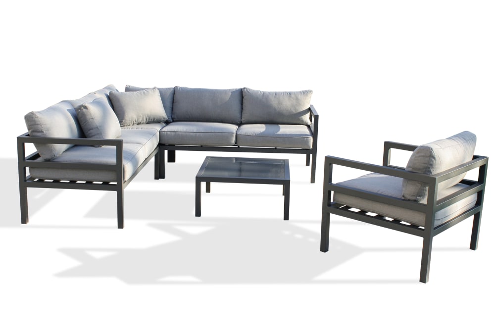 Salon de jardin d'angle 6 places en aluminium