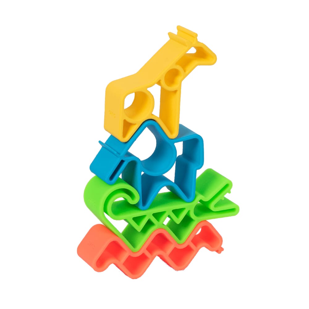 Dëna toys Lot de 4 animaux en silicone Néon Rouge Silicone Poly Organo Siloxane - 19x25x4cm