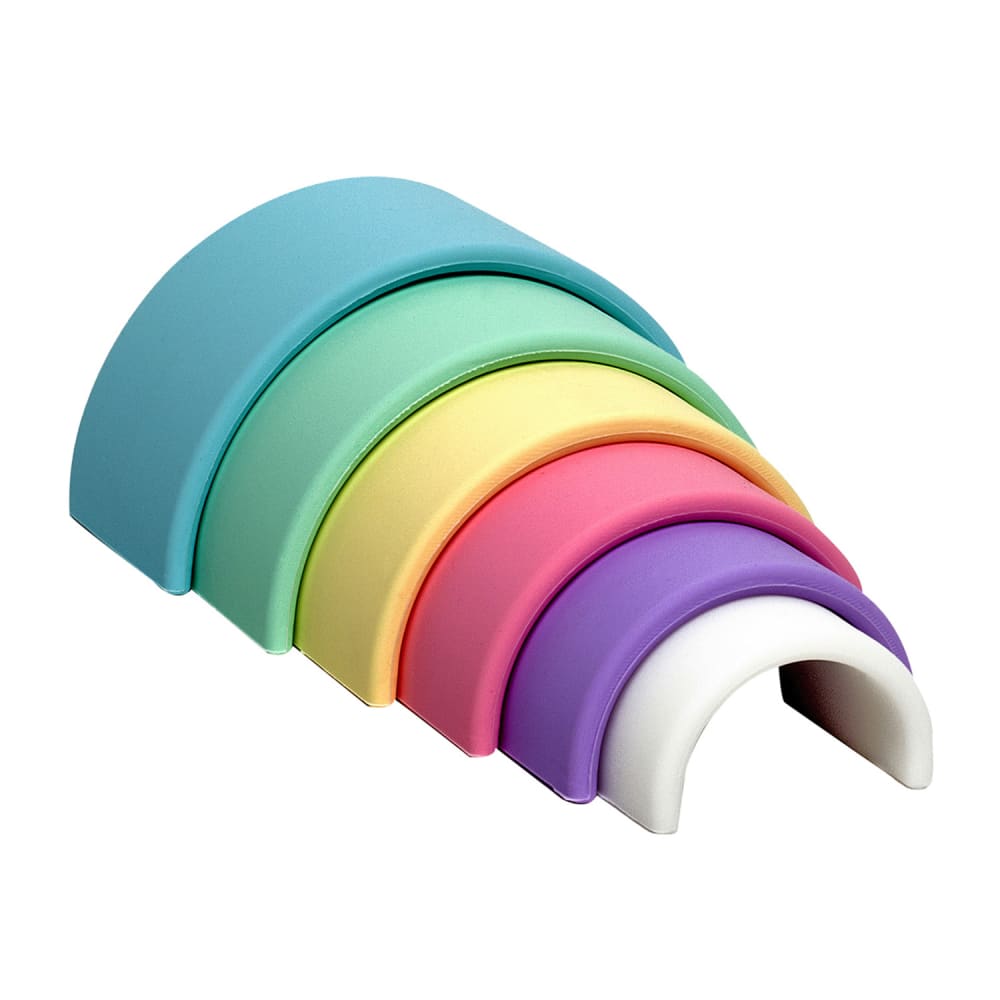 Dëna toys Jouet à empiler petit arc-en-ciel en silicone Pastel Bleu Silicone Poly Organo Siloxane - 13x8x5cm