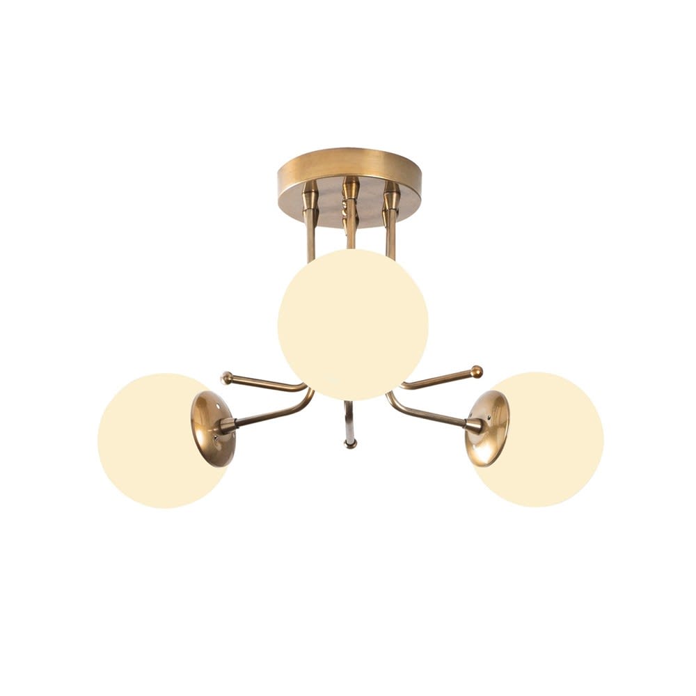 Plafón de techo oro 3 luces con esferas de cristal opal