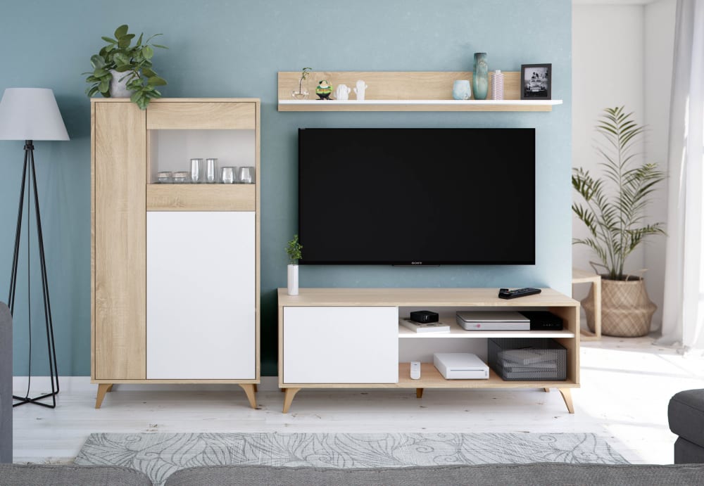Vitrine 3 portes avec étagères - h142cm - blanc - Maisons du Monde