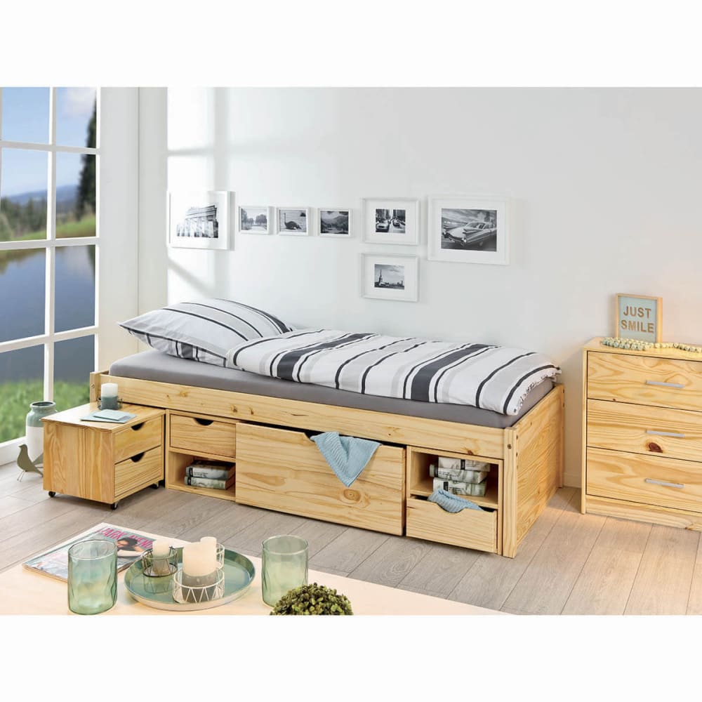 Lit 90x200cm multi-rangement bois massif - Maisons du Monde