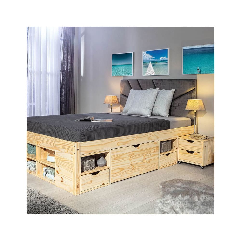 Lit 180x200cm multi-rangement bois massif - Maisons du Monde