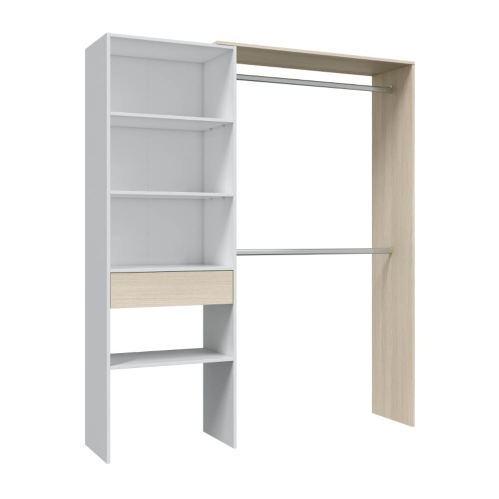 Armoire dressing effet bois et blanc - L158 x H187 cm