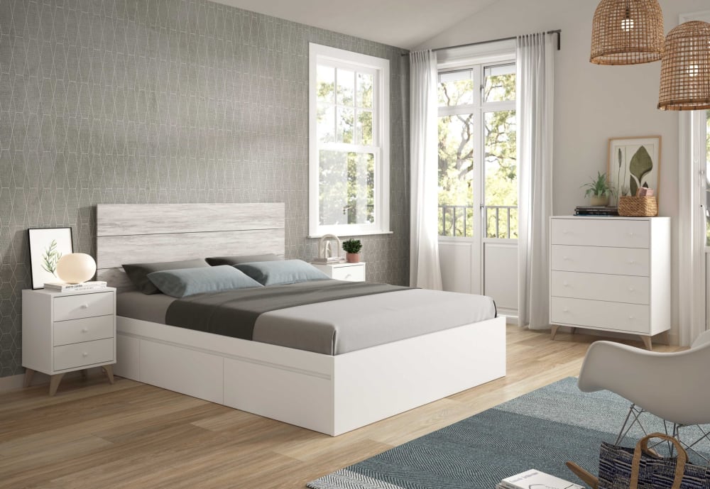 Cabezal con 2 mesitas blanco velho y blanco artik - Maisons du Monde