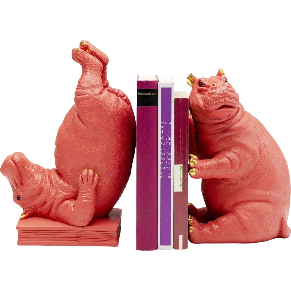 Sujetalibros Hipopótamo en poliresina rosa H29