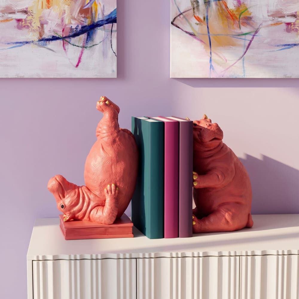 Sujetalibros Hipopótamo en poliresina rosa H29 - Maisons du Monde