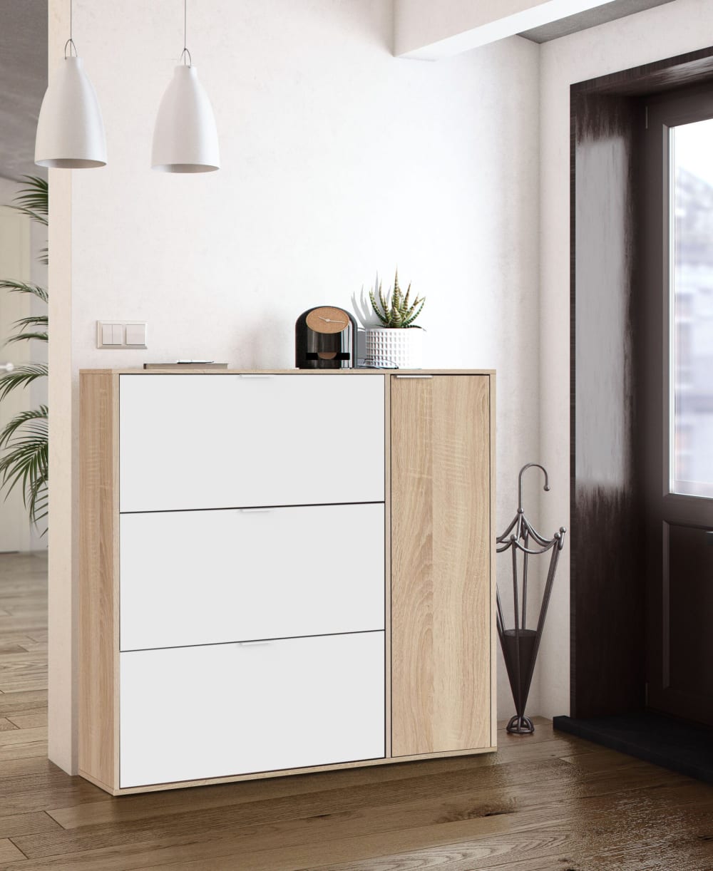 Zapatero con 4 puertas roble canadian y blanco - Maisons du Monde