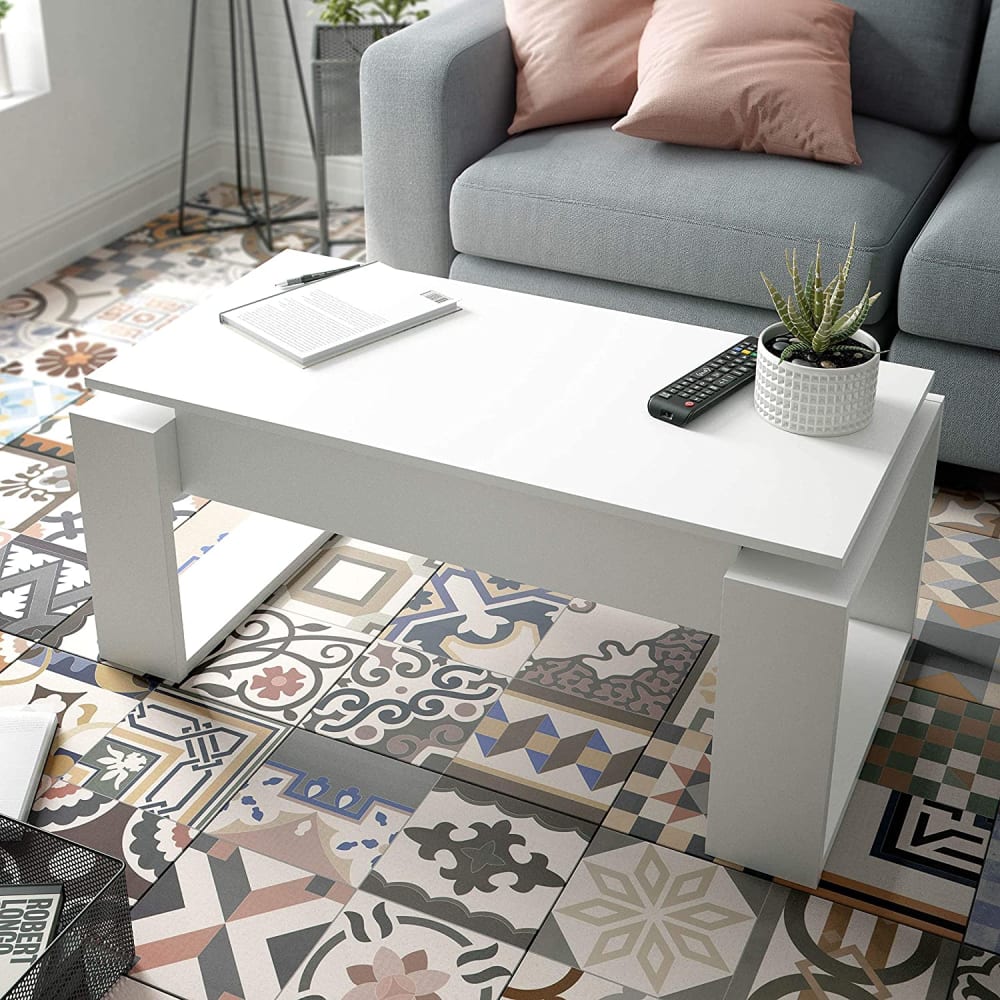 Table basse design à plateau relevable - h43 cm - blanc - Maisons du Monde