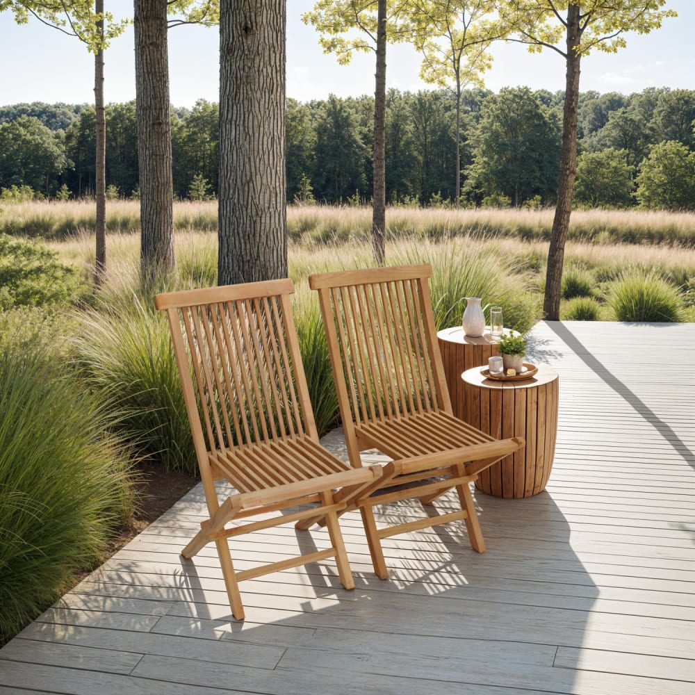 Lot de 2 chaises de jardin en teck