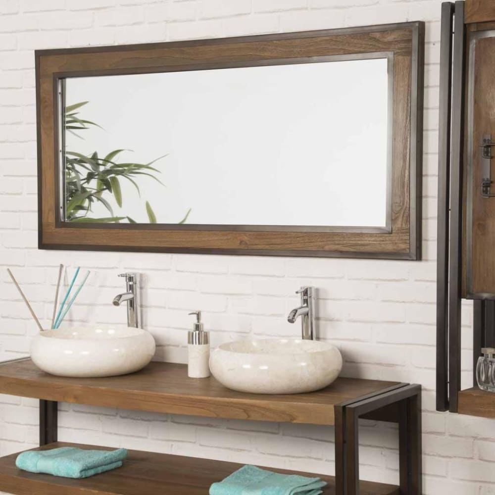 Grand miroir de salle de bain teck métal 145x70 - Maisons du Monde