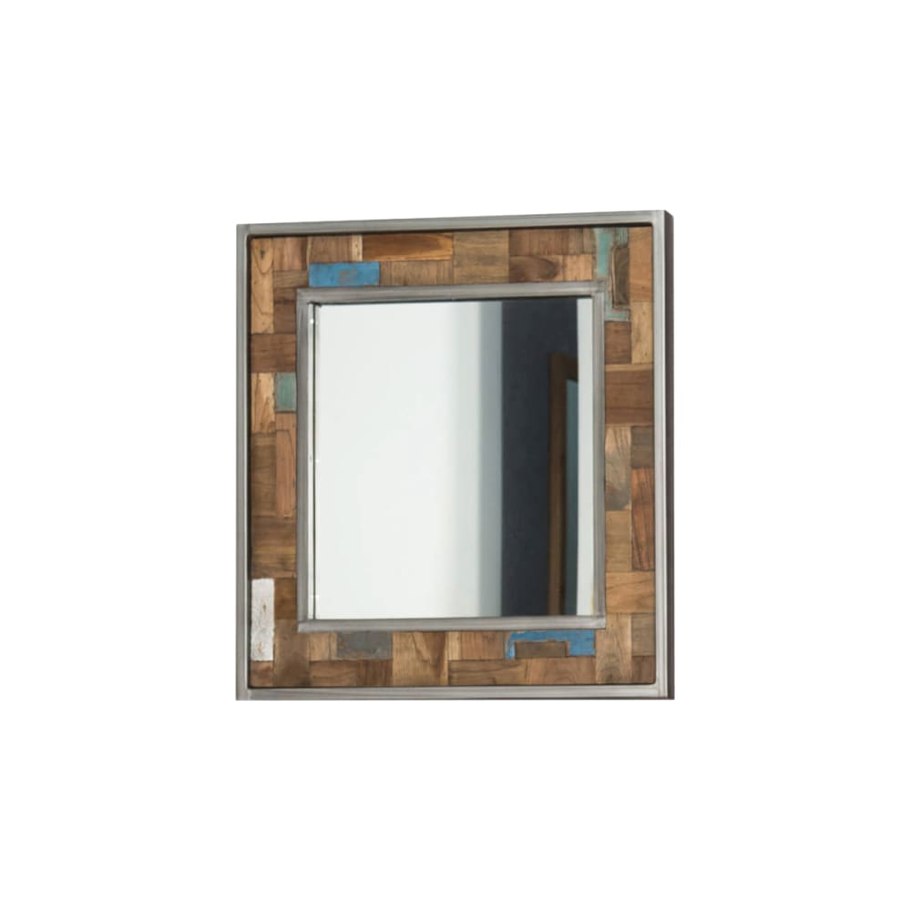 Miroir de salle de bain teck métal 70x70